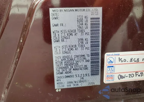 2014 Infiniti Qx60 Hybrid Base z USA, uszkodzony, nr VIN 5N1CL0MN0EC512191